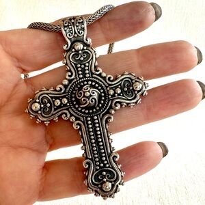 Brighton Bali Sterling Silver Large Ornate Cross Necklace
